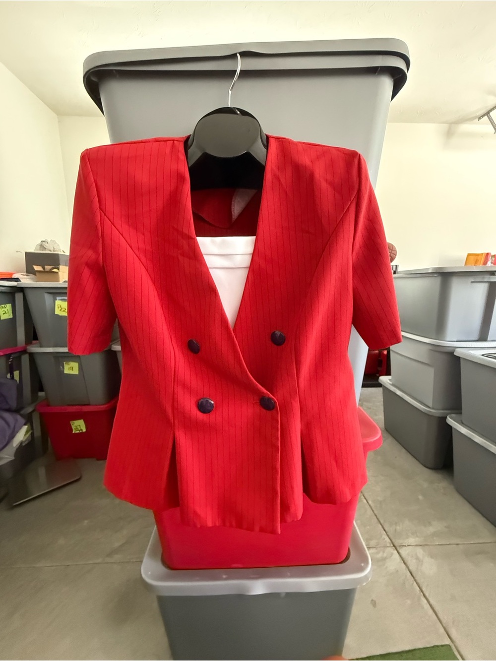 Red Women's Double-Breasted Short Sleeve Blazer mp78